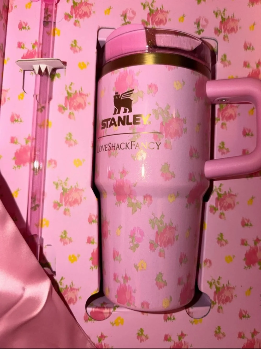 Stanley Pink Floral Gift Set with Travel Mug and Straw